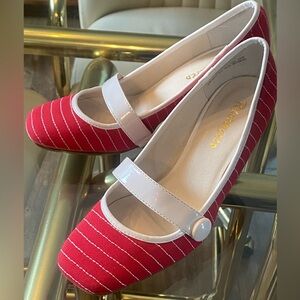 Restricted Red and White Striped Mary Jane Wedges